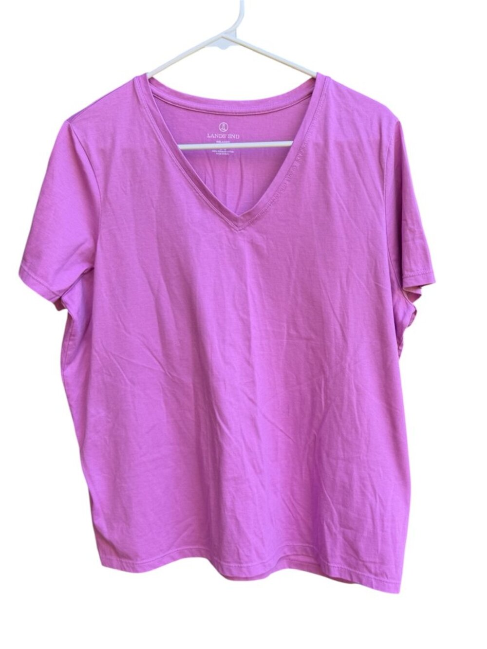 Lands' End Pink Relaxed Cotton V-Neck T-Shirt
